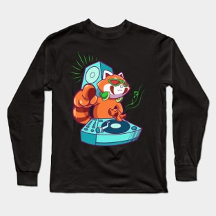 Cartoon red panda DJ at turntable Long Sleeve T-Shirt